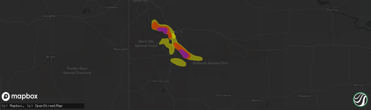 Hail map in Hermosa, SD on June 22, 2018