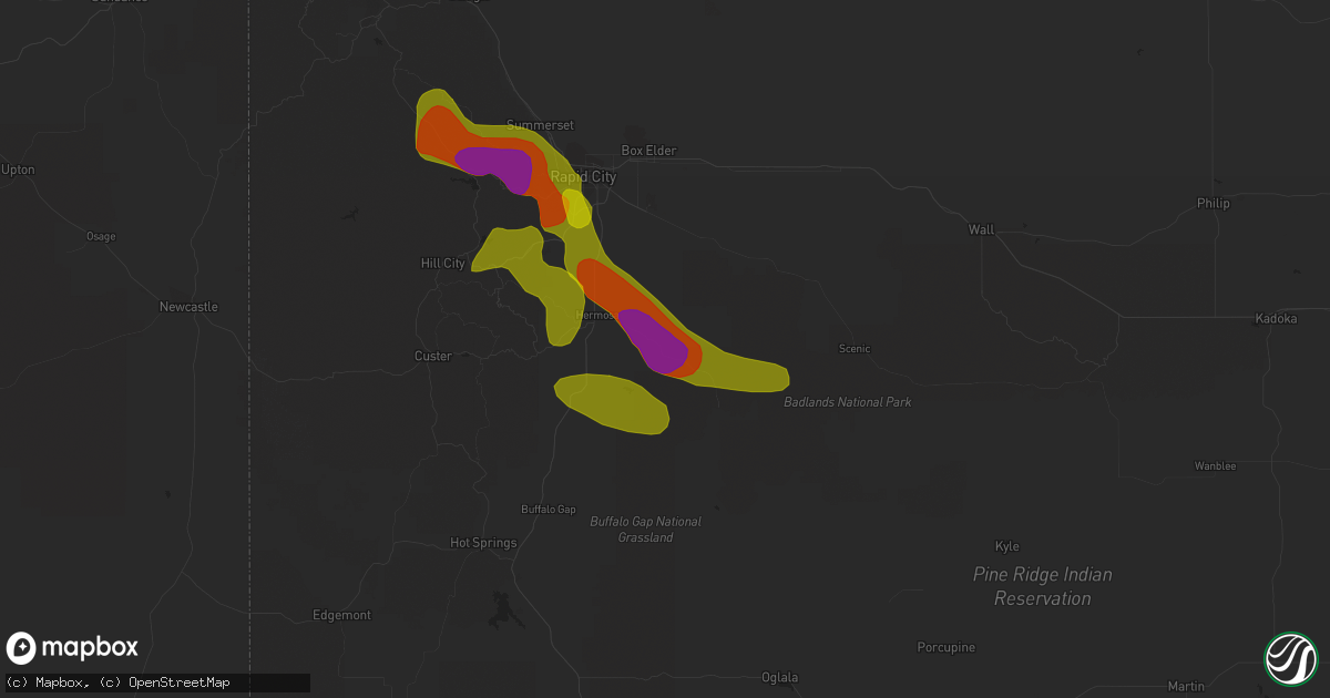 Hail map in Hermosa, SD on June 22, 2018