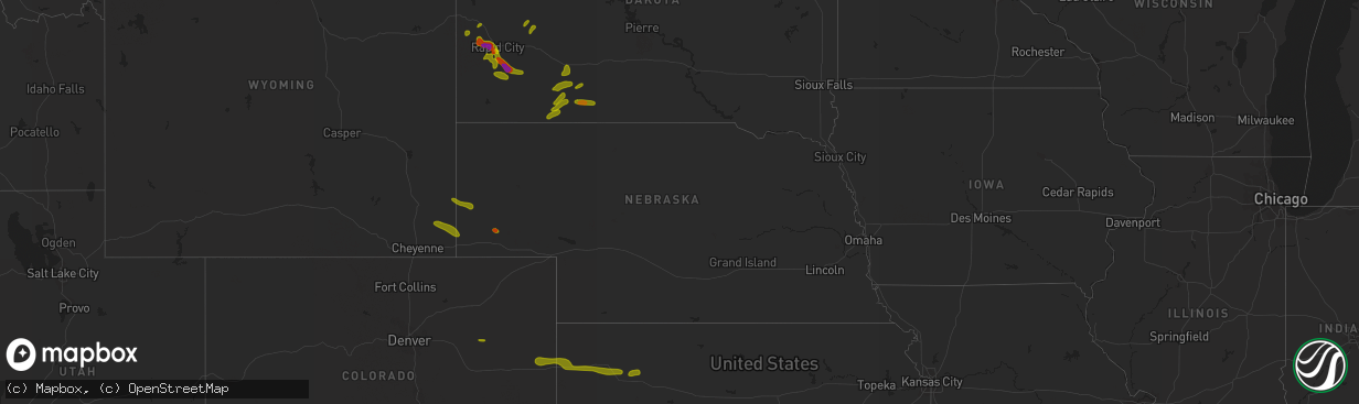 Hail map in Nebraska on June 22, 2018