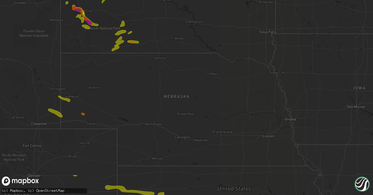 Hail map in Nebraska on June 22, 2018