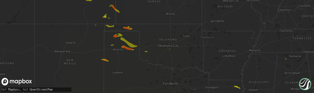 Hail map in Oklahoma on June 22, 2018