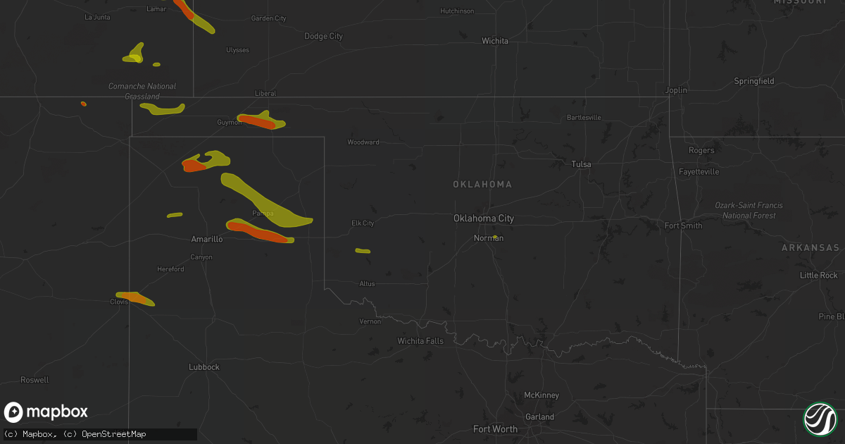 Hail map in Oklahoma on June 22, 2018