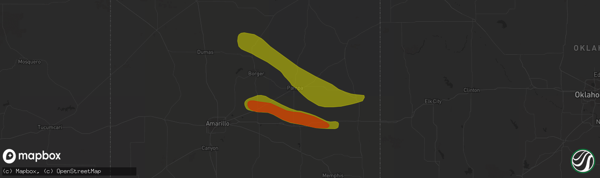 Hail map in Pampa, TX on June 22, 2018