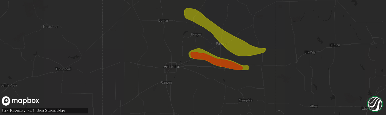 Hail map in Panhandle, TX on June 22, 2018