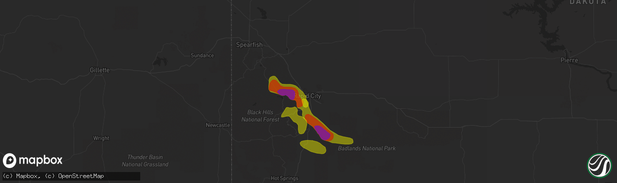 Hail map in Rapid City, SD on June 22, 2018