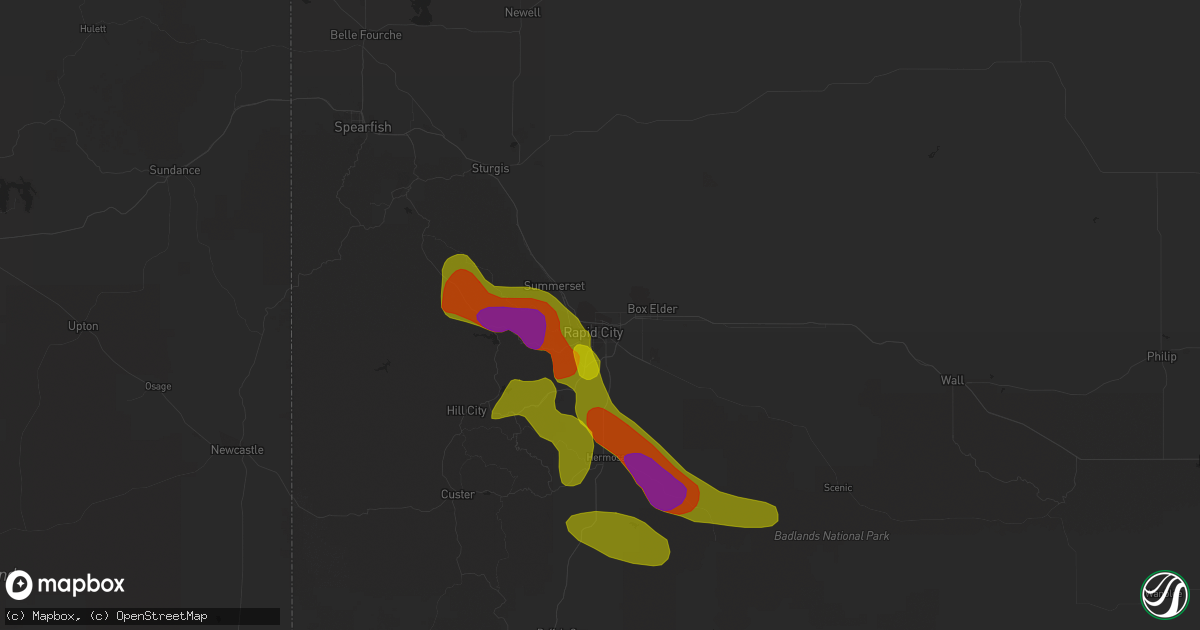 Hail map in Rapid City, SD on June 22, 2018