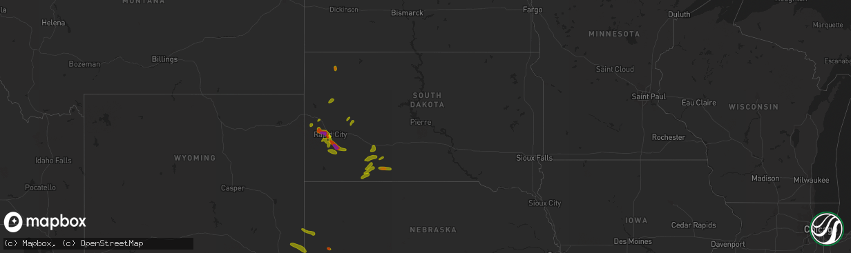 Hail map in South Dakota on June 22, 2018