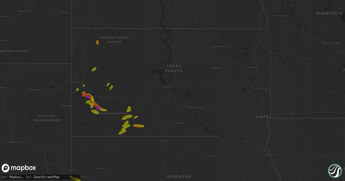 Hail map in South Dakota on June 22, 2018