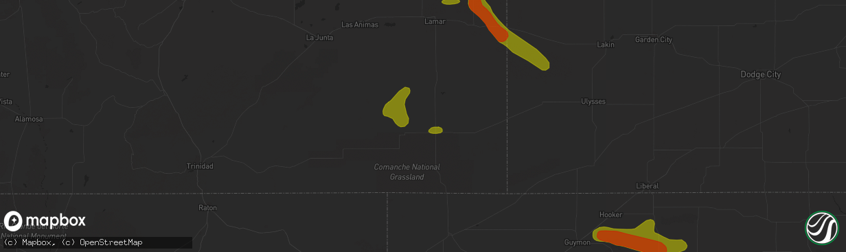 Hail map in Springfield, CO on June 22, 2018