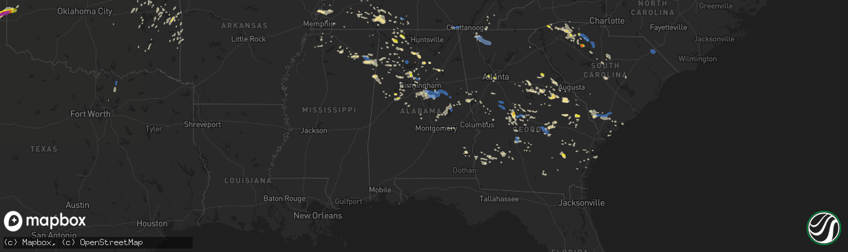 Hail map in Alabama on June 22, 2019