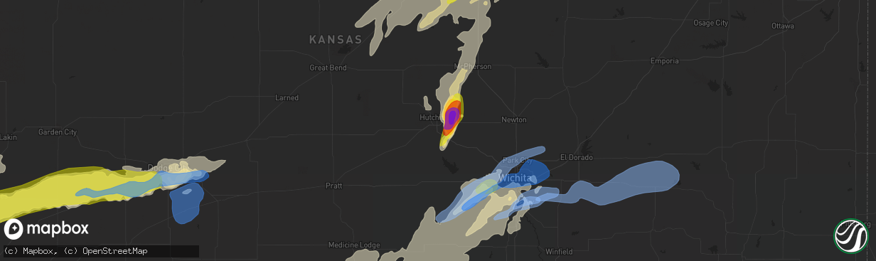 Hail map in Hutchinson, KS on June 22, 2019