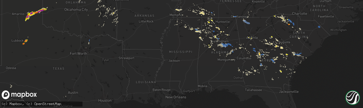 Hail map in Mississippi on June 22, 2019