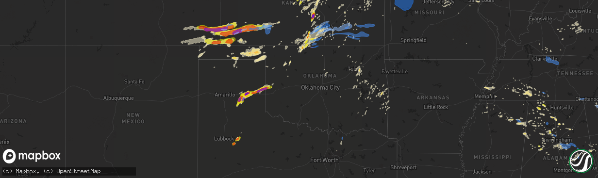 Hail map in Oklahoma on June 22, 2019