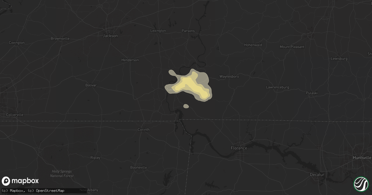 Hail map in Savannah, TN on June 22, 2019