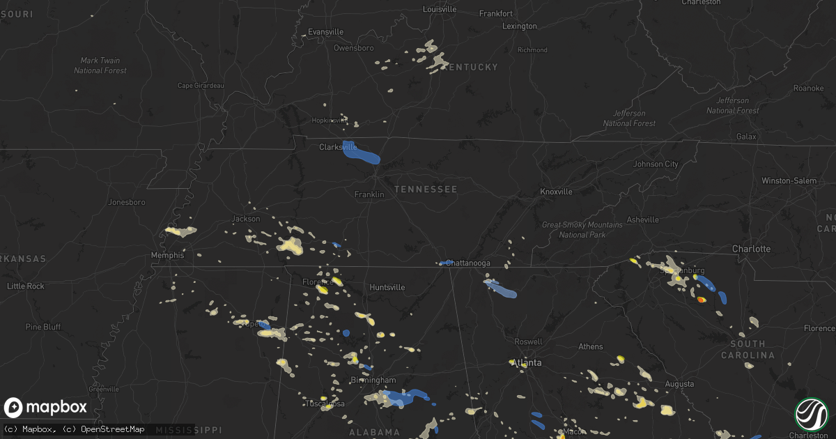Hail map in Tennessee on June 22, 2019