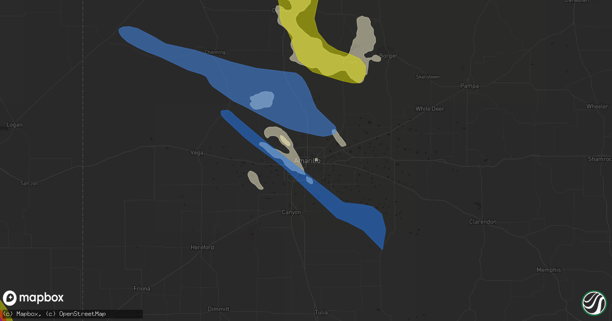 Hail map in Amarillo, TX on June 22, 2020