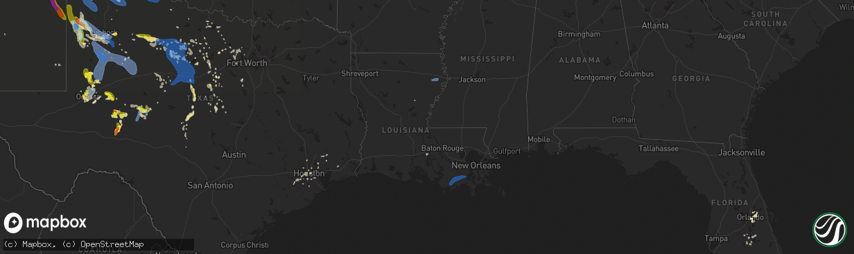 Hail map in Louisiana on June 22, 2020