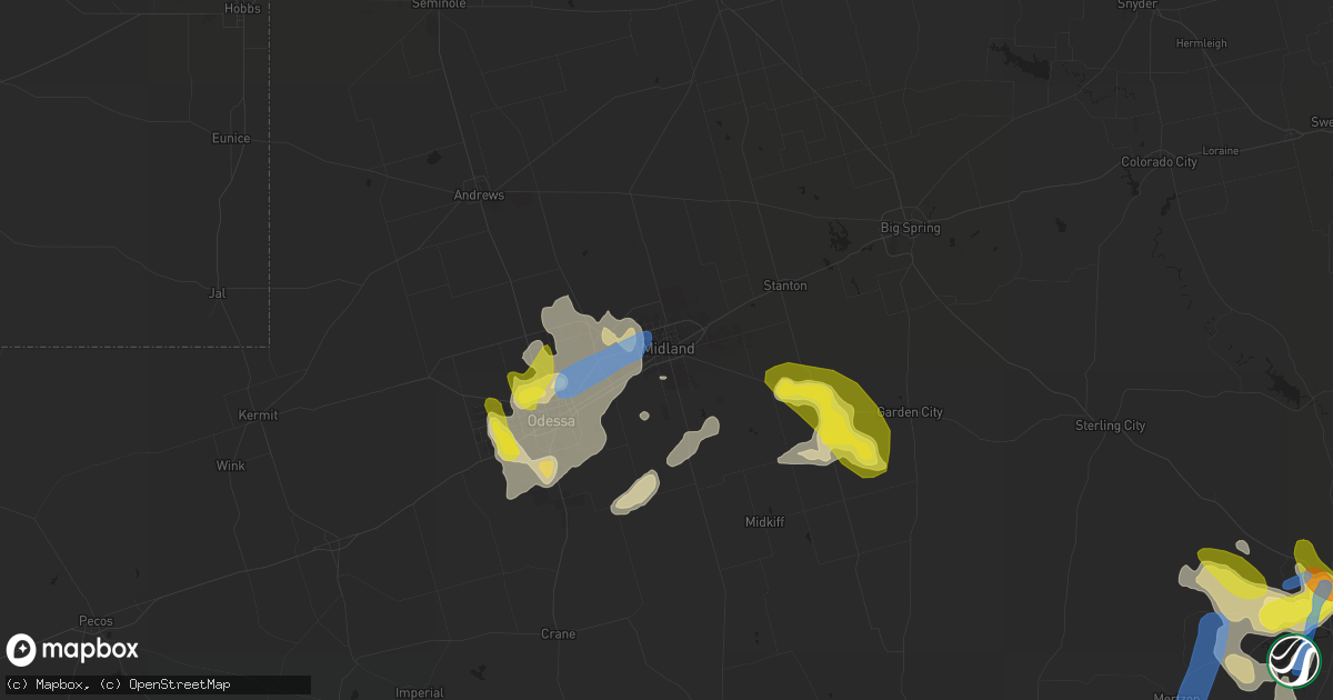 Hail map in Midland, TX on June 22, 2020