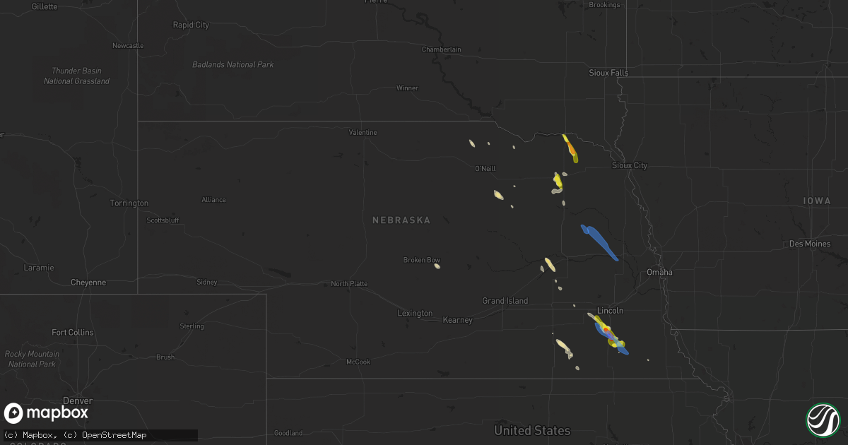 Hail map in Nebraska on June 22, 2020