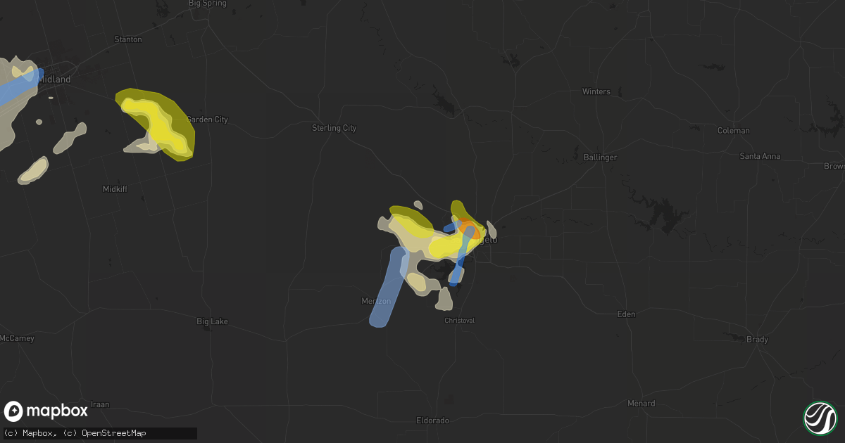 Hail map in San Angelo, TX on June 22, 2020