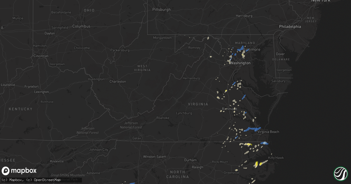 Hail map in Virginia on June 22, 2020