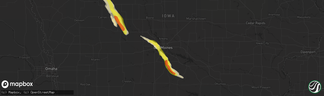 Hail map in Des Moines, IA on June 22, 2021