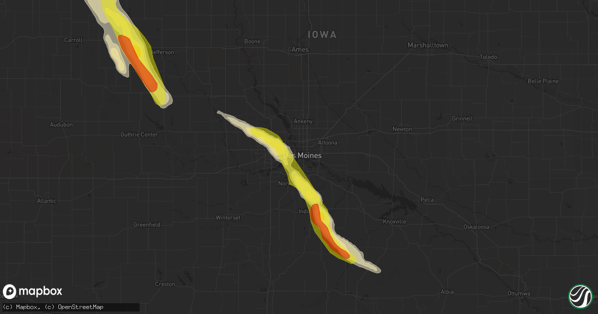 Hail map in Des Moines, IA on June 22, 2021