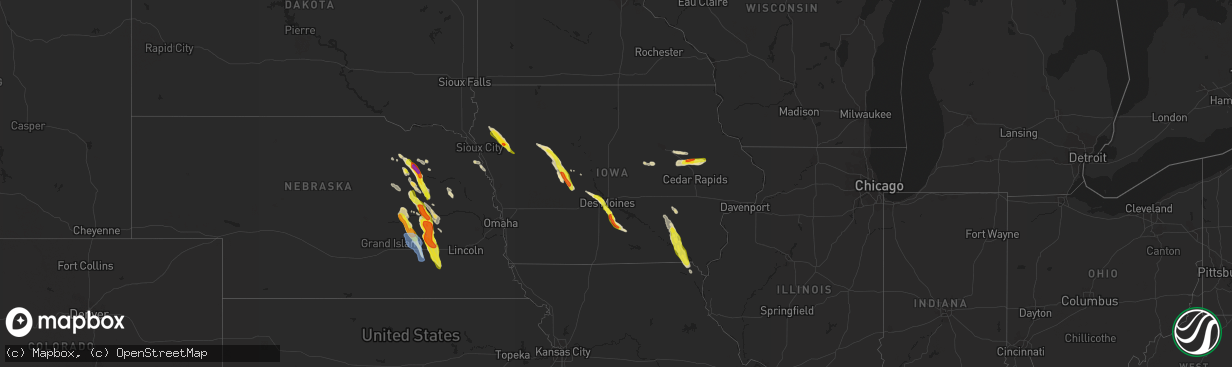 Hail map in Iowa on June 22, 2021