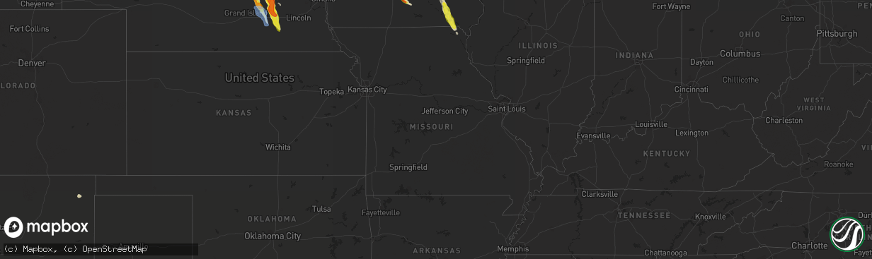 Hail map in Missouri on June 22, 2021