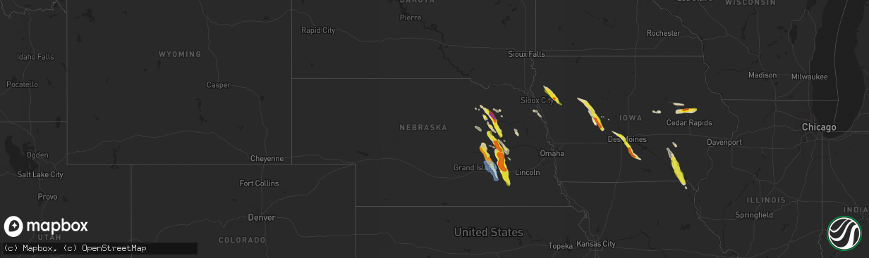Hail map in Nebraska on June 22, 2021