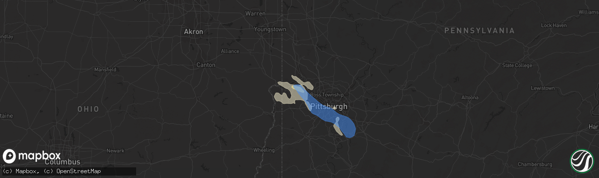 Hail map in Aliquippa, PA on June 22, 2022