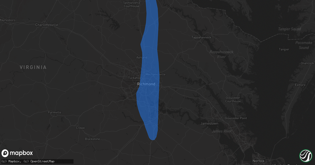 Hail map in Henrico, VA on June 22, 2022