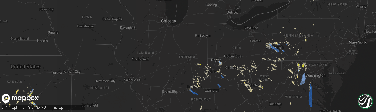 Hail map in Indiana on June 22, 2022