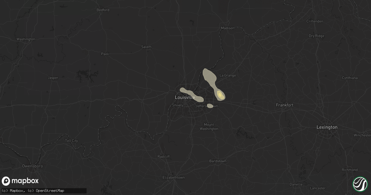Hail map in Louisville, KY on June 22, 2022