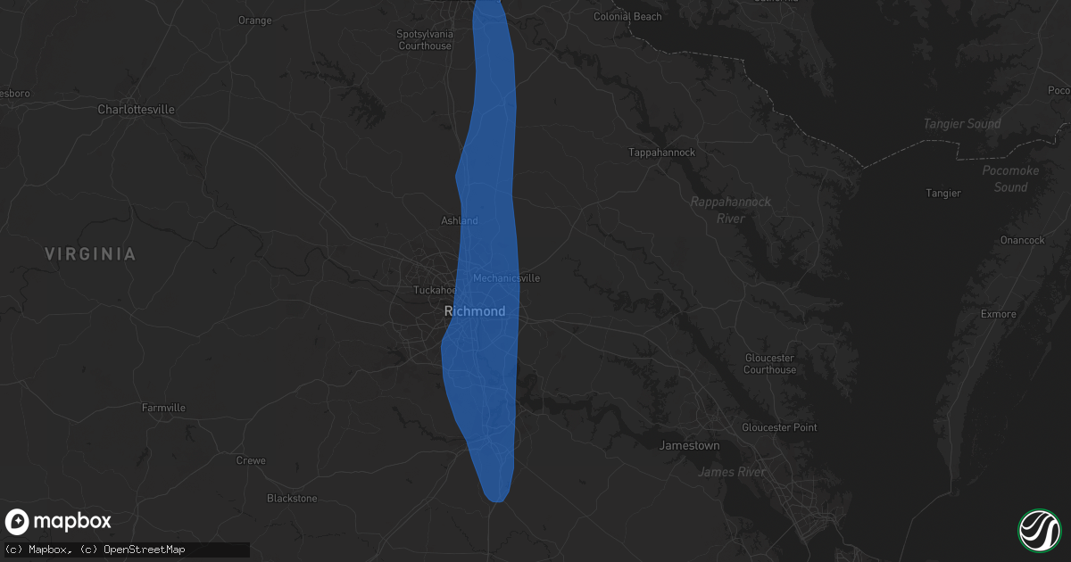 Hail map in Mechanicsville, VA on June 22, 2022