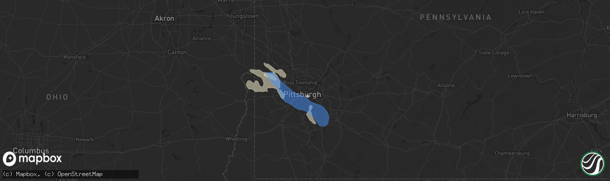 Hail map in Pittsburgh, PA on June 22, 2022