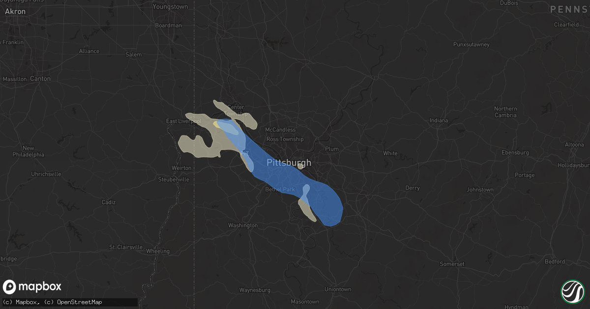 Hail map in Pittsburgh, PA on June 22, 2022