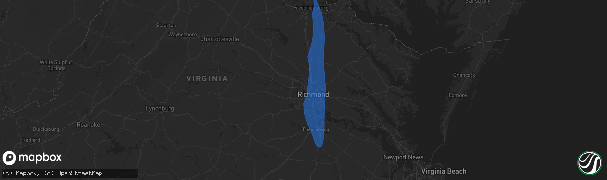 Hail map in Richmond, VA on June 22, 2022