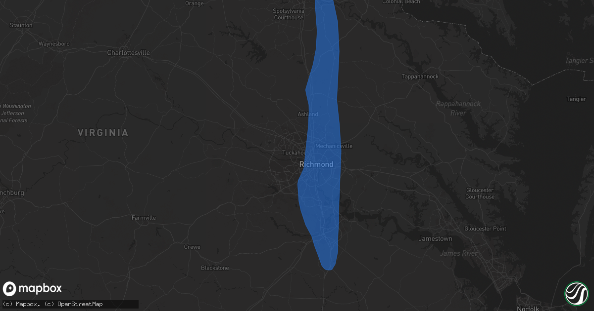 Hail map in Richmond, VA on June 22, 2022