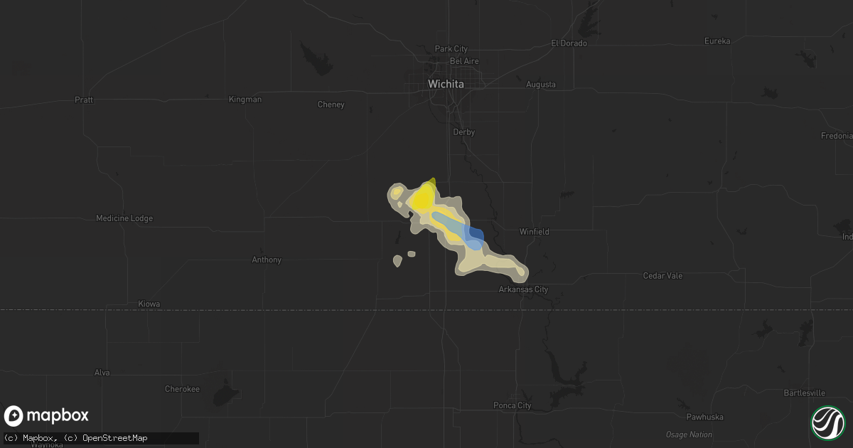 Hail map in Wellington, KS on June 22, 2022