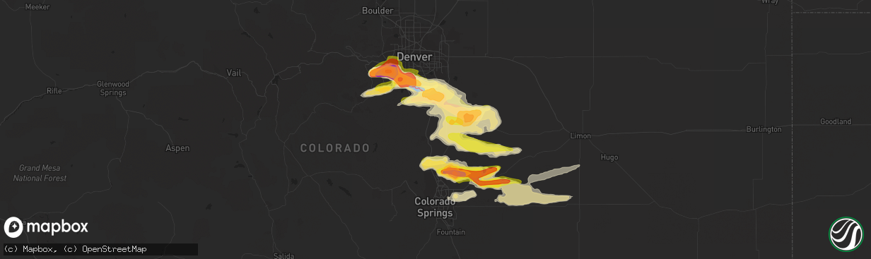 Hail map in Castle Rock, CO on June 22, 2023