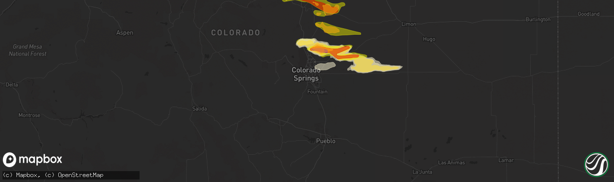 Hail map in Colorado Springs, CO on June 22, 2023