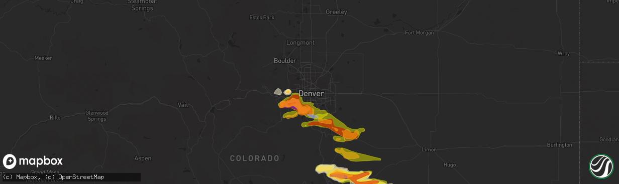 Hail map in Denver, CO on June 22, 2023