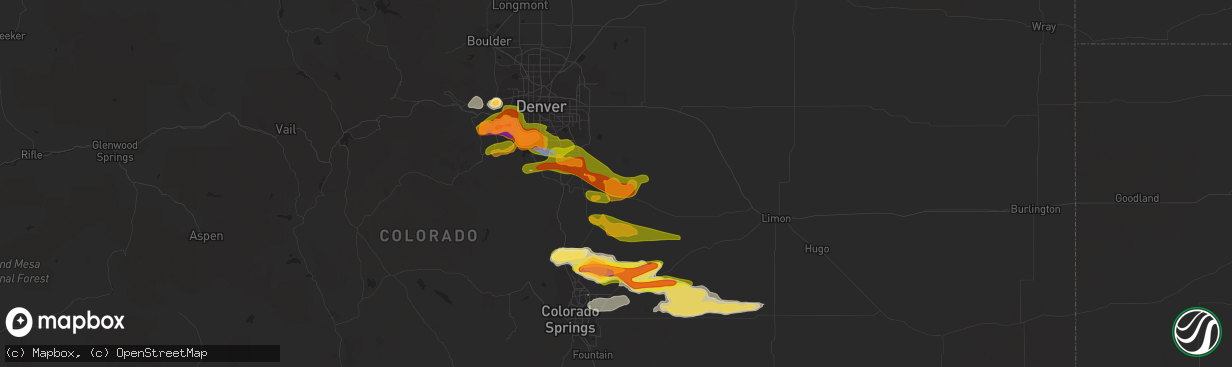 Hail map in Elizabeth, CO on June 22, 2023