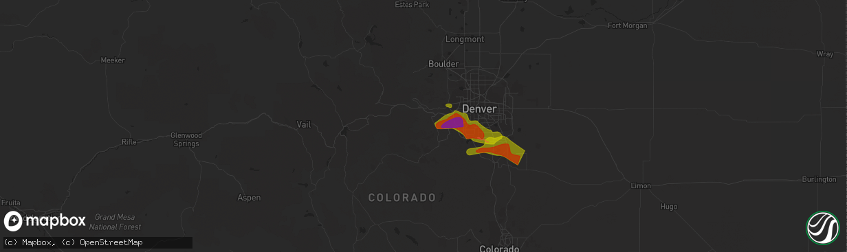 Hail map in Evergreen, CO on June 22, 2023
