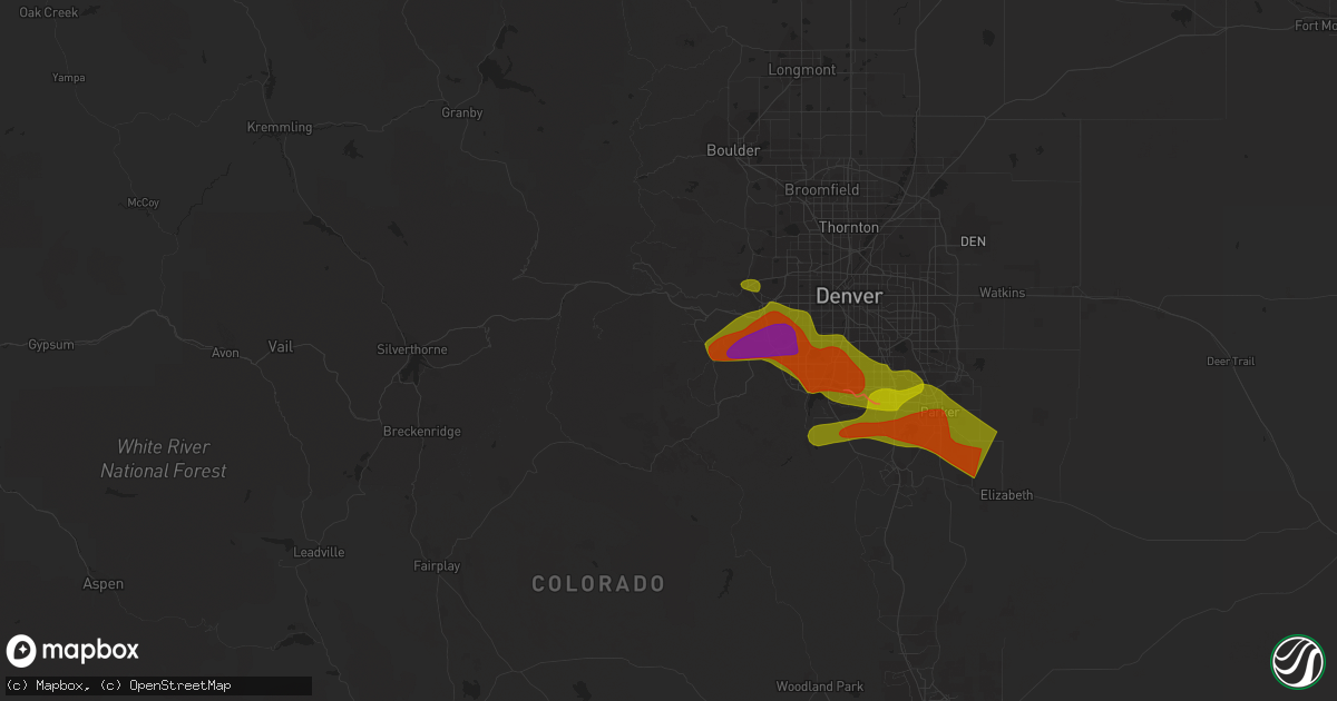Hail map in Evergreen, CO on June 22, 2023