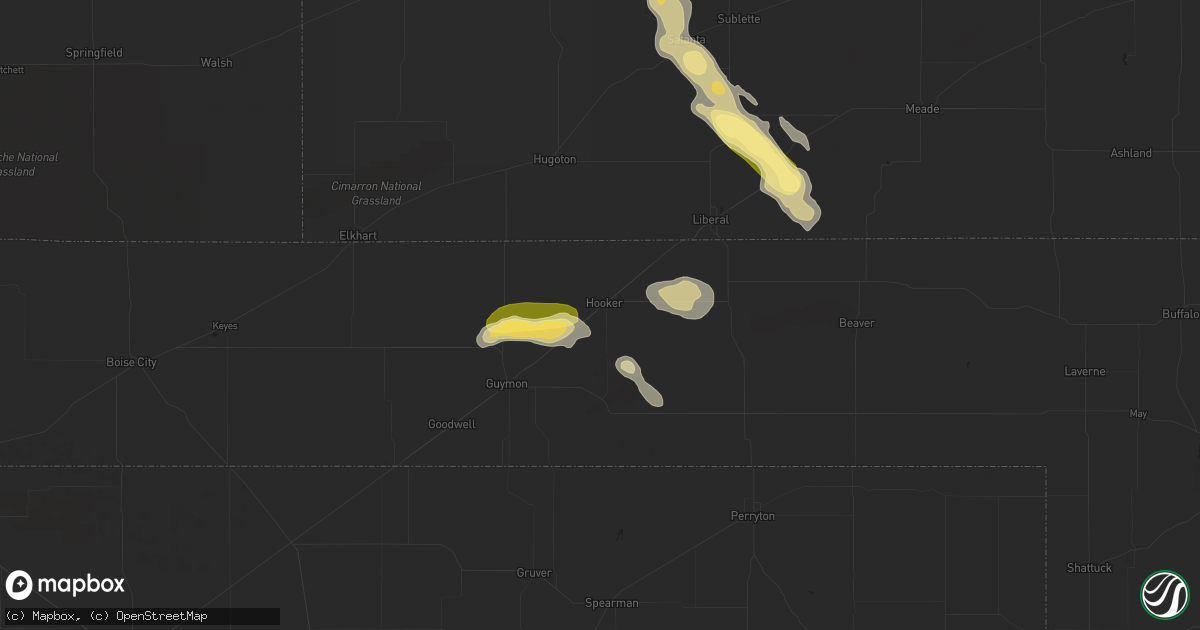 Hail map in Hooker, OK on June 22, 2023