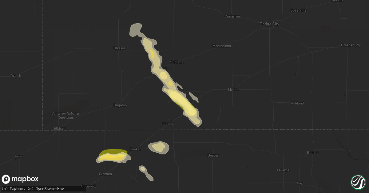 Hail map in Kismet, KS on June 22, 2023