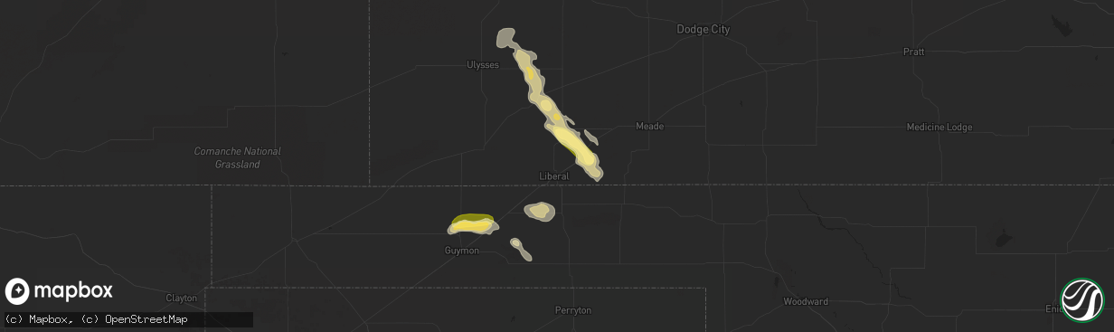 Hail map in Liberal, KS on June 22, 2023