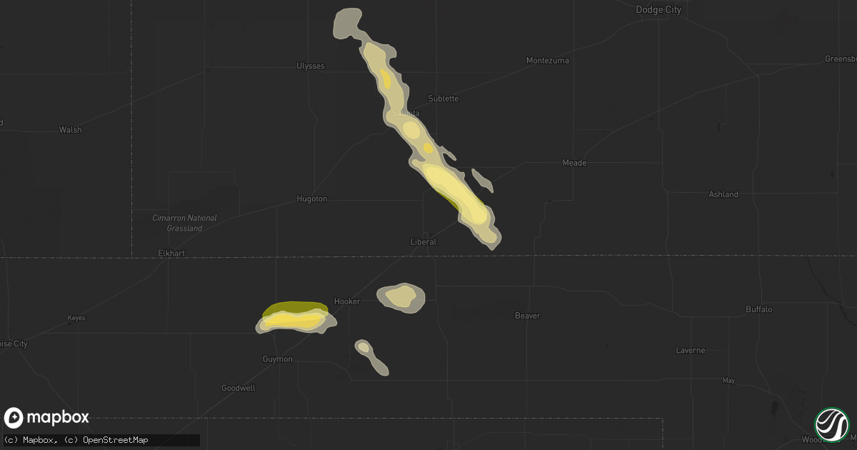 Hail map in Liberal, KS on June 22, 2023